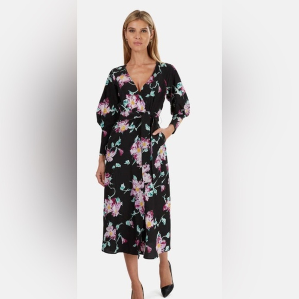 A.L.C QUINN crepe Floral Black Wrap Dress